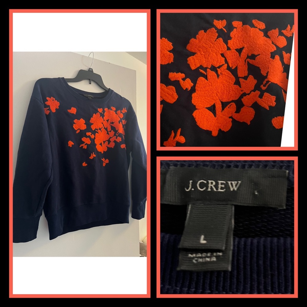 J. Crew Blue & Orange Floral Sweatshirt Size Large